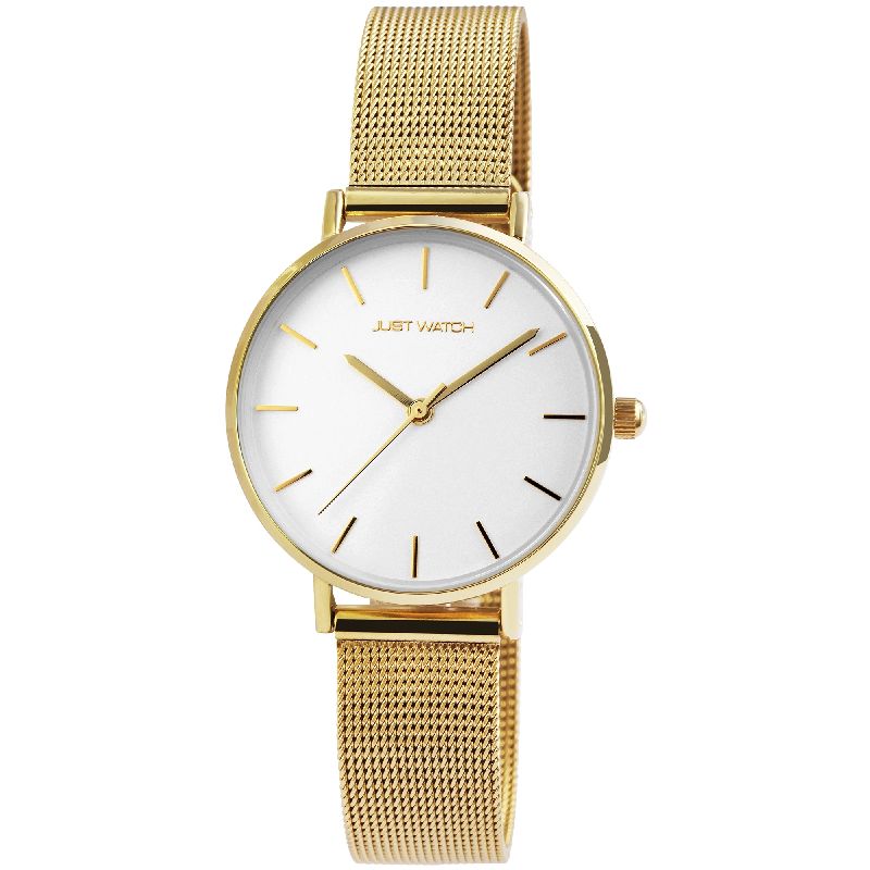 Just Watch Damen Armbanduhr 32mm Gold & Weiß, Edelstahl, Mineralglas, 3 Bar Wasserdicht