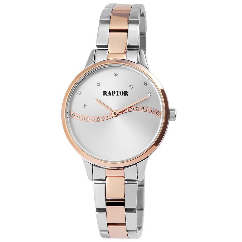 RAPTOR Damenuhr Edelstahl 34mm silber/roségold, Mineralglas, Quarz-Analog