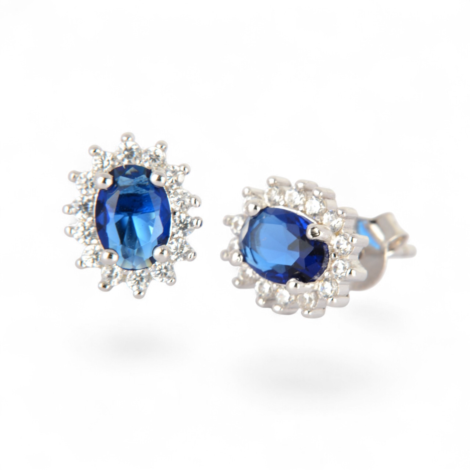 Schmidt Ohrstecker aus 925 Silber mit blauem Zirkonia für Damen, 9x11mm, eleganter Ohrschmuck