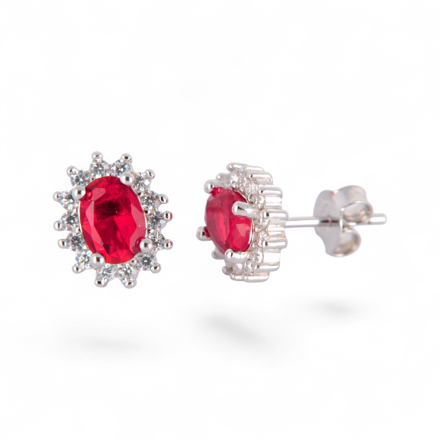 Schmidt Ohrstecker aus 925 Silber mit rotem Zirkonia Stein für Damen, 9x11mm, eleganter Ohrschmuck