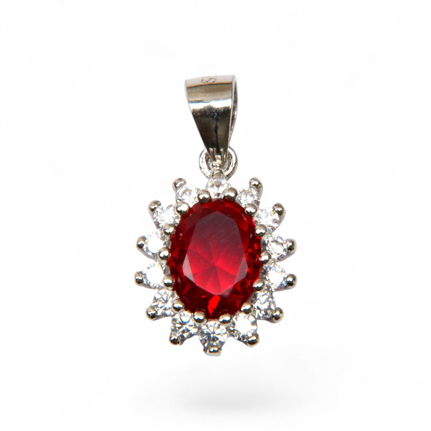 Schmidt Damen Anhänger aus 925 Silber mit rotem Zirkonia Stein, 10x19mm, elegantes Schmuckstück