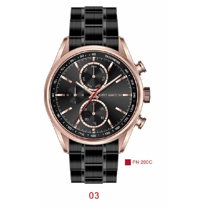 Just Watch Herrenuhr 44mm Schwarz/Roségold Edelstahl, Wasserdicht 3 Bar