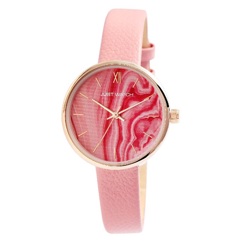 Just Watch Damenuhr in Rosa & Roségold, Lederarmband, Quarz, 30mm, Wasserdicht 3 Bar