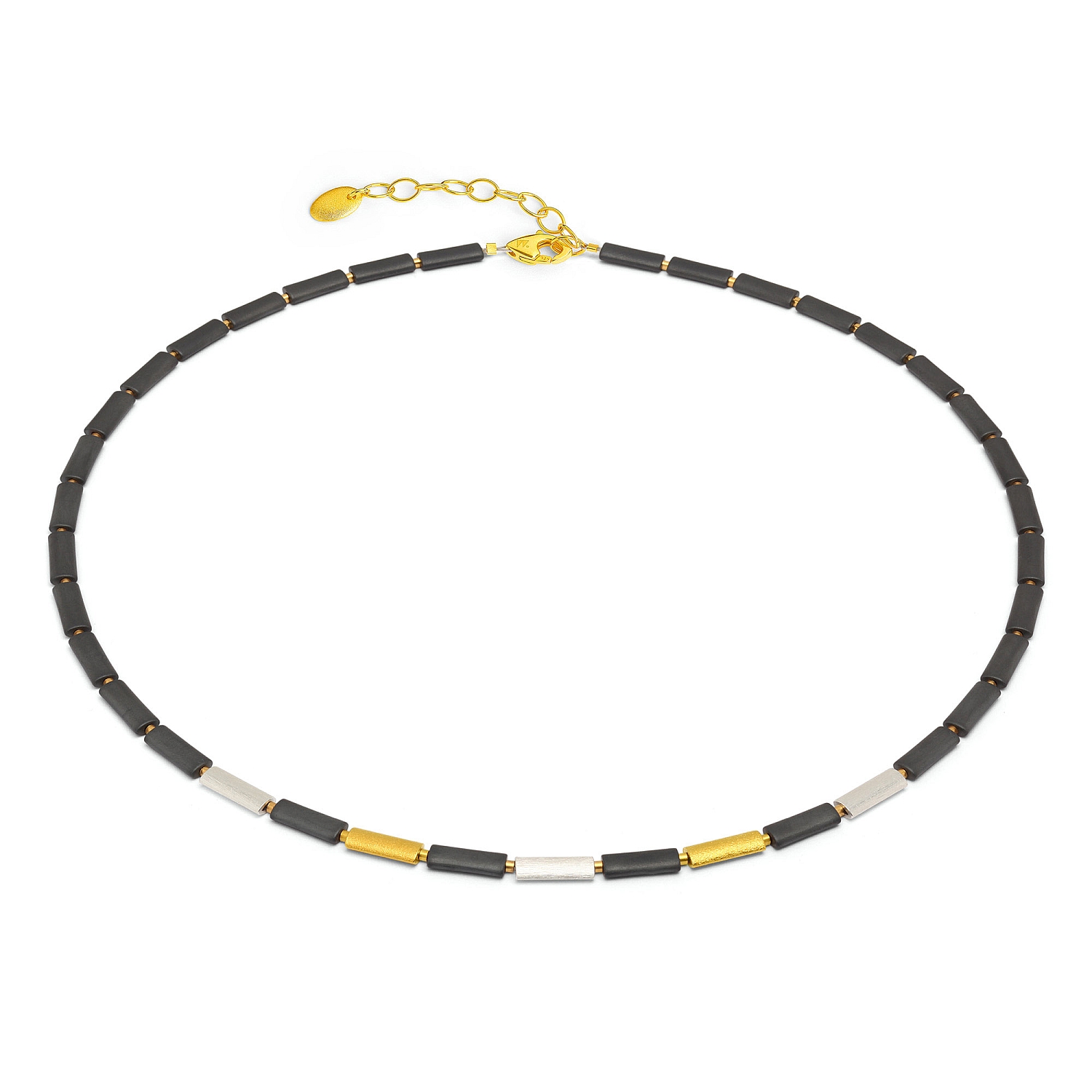 BERND WOLF Ontario Kette Damen 925 Silber mit mattem Hämatin, 3,8mm, silberfarben, schwarz, goldfarben