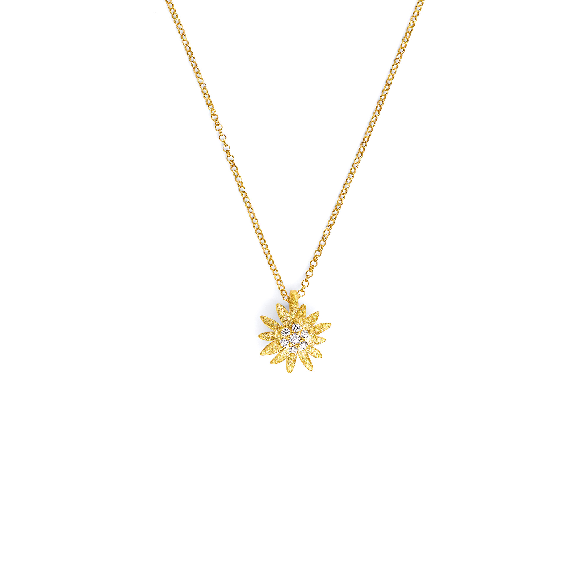 Edelweiß Kette von BERND WOLF, 24K goldplattiert, 925 Silber, Zirkonia, 45 cm für Damen, goldfarben