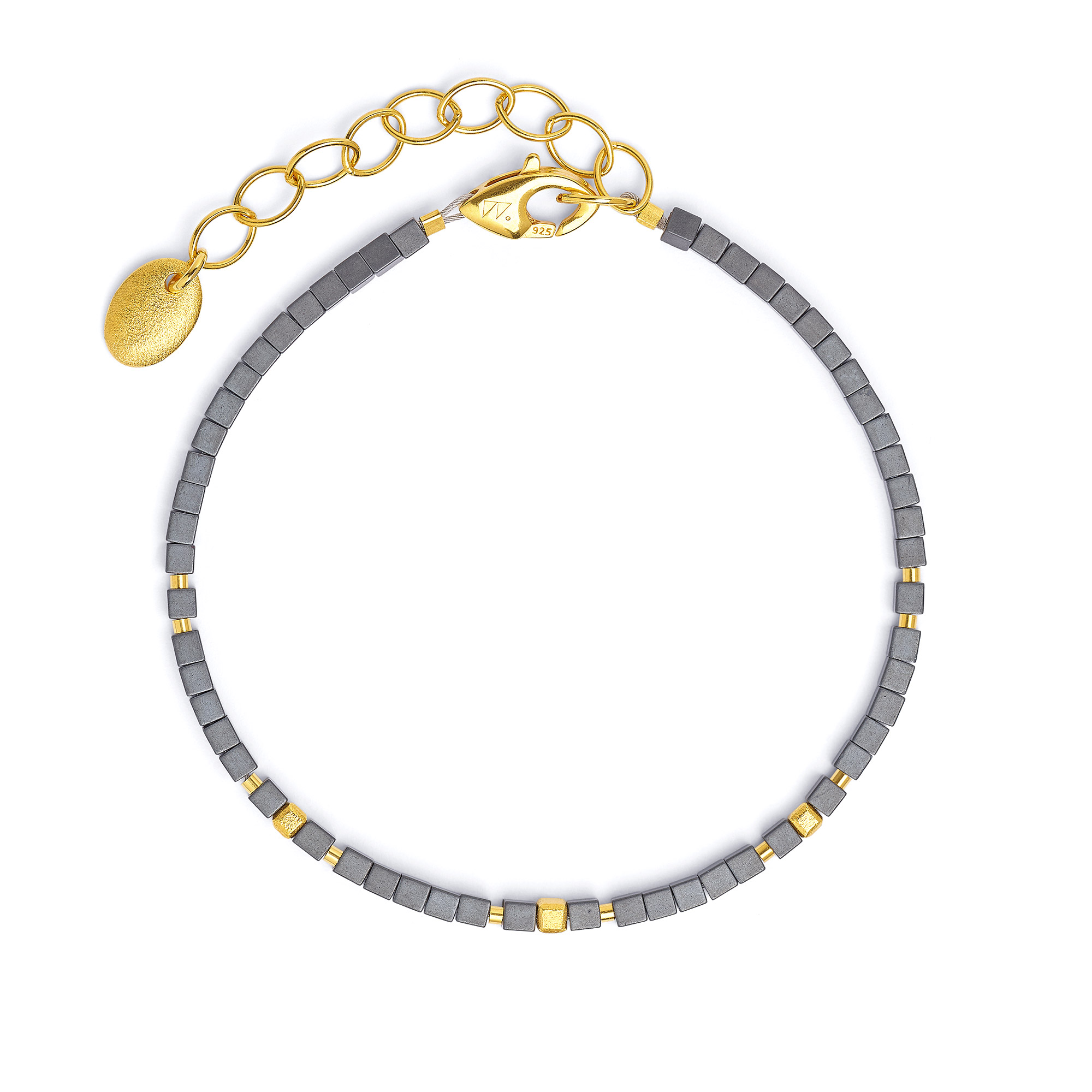 BERND WOLF Cusenias Armband Damen 24-Karat goldplattiert Hämatit schwarz 925 Silber 17+4cm Armschmuck