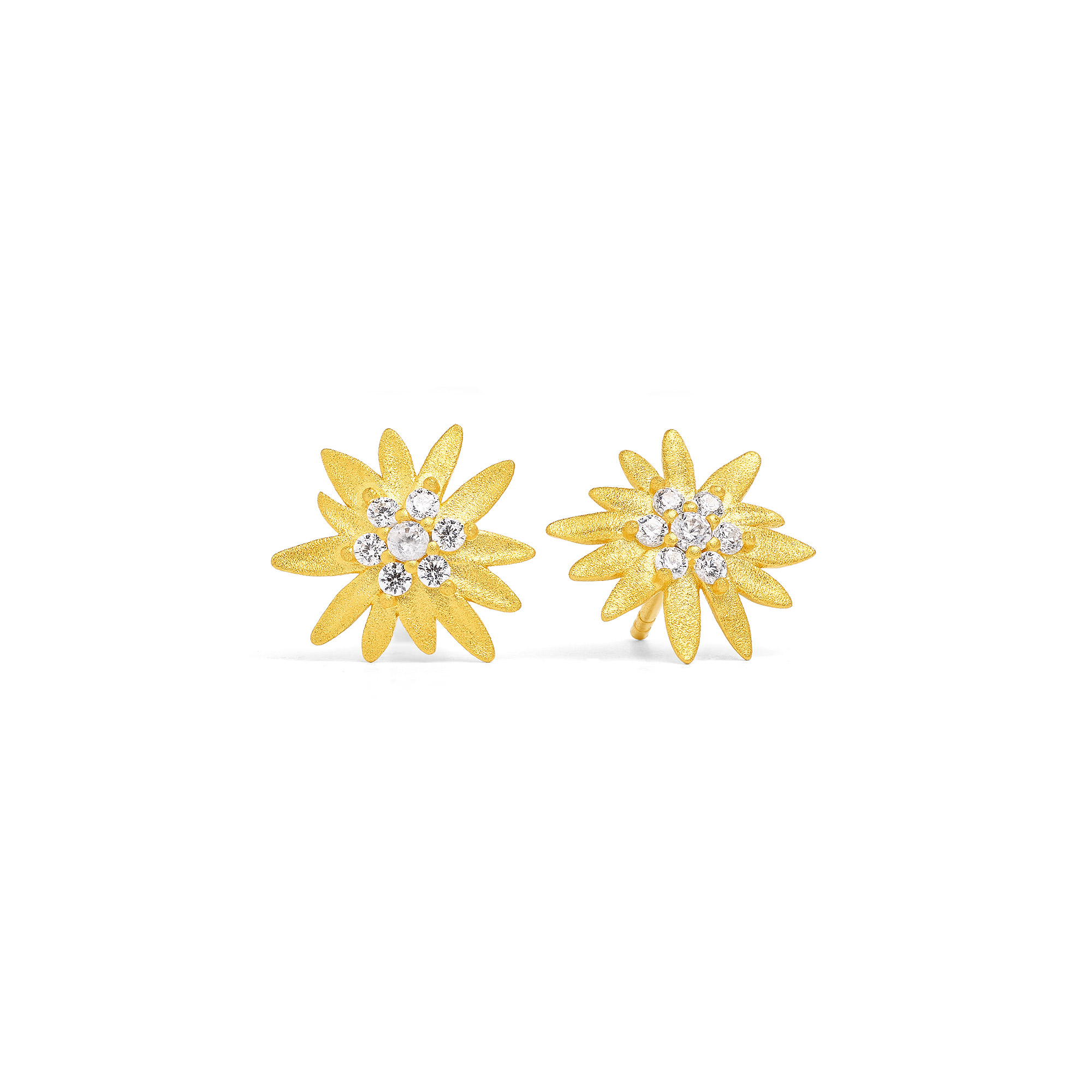Edelweiß Ohrstecker 24-Karat goldplattiert von BERND WOLF für Damen, 15mm, Silber 925 mit Zirkonia
