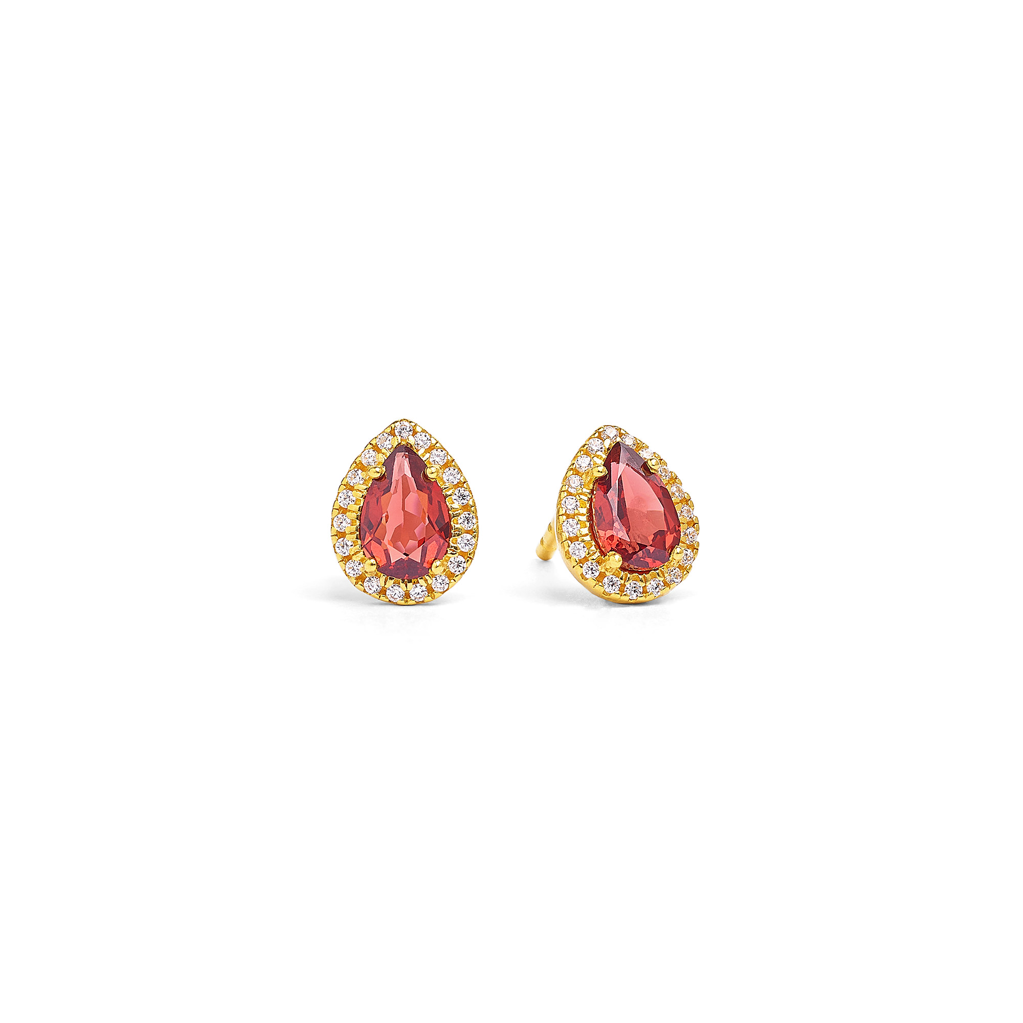 BERND WOLF Ohrschmuck Marielle-OS 24-Karat goldplattiert mit Granat und Zirkonia für Damen, 6x4mm