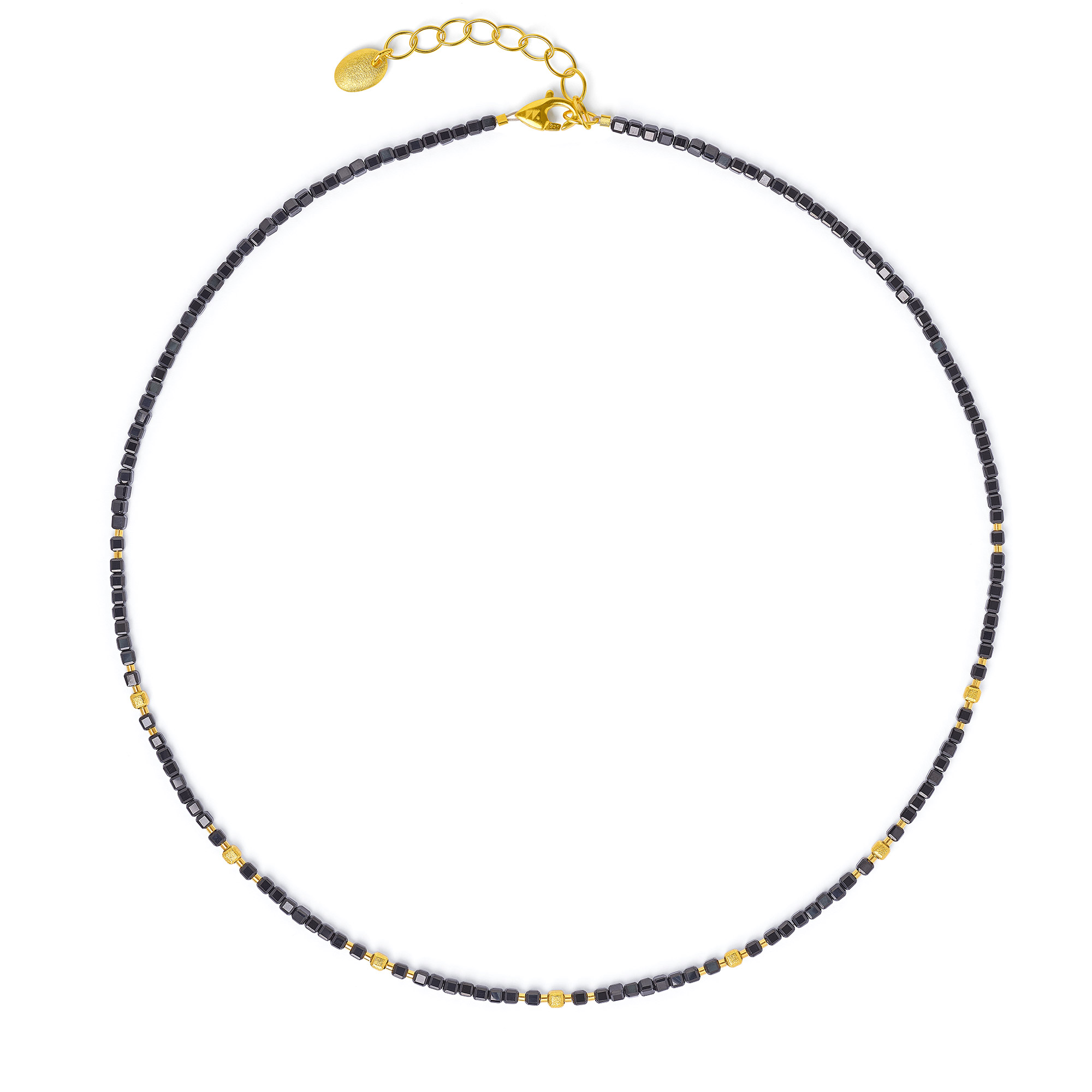 BERND WOLF Cuseva Kette Damen 46cm aus 925 vergoldetem Silber mit Spinell, schwarz-goldfarben, 2,5mm