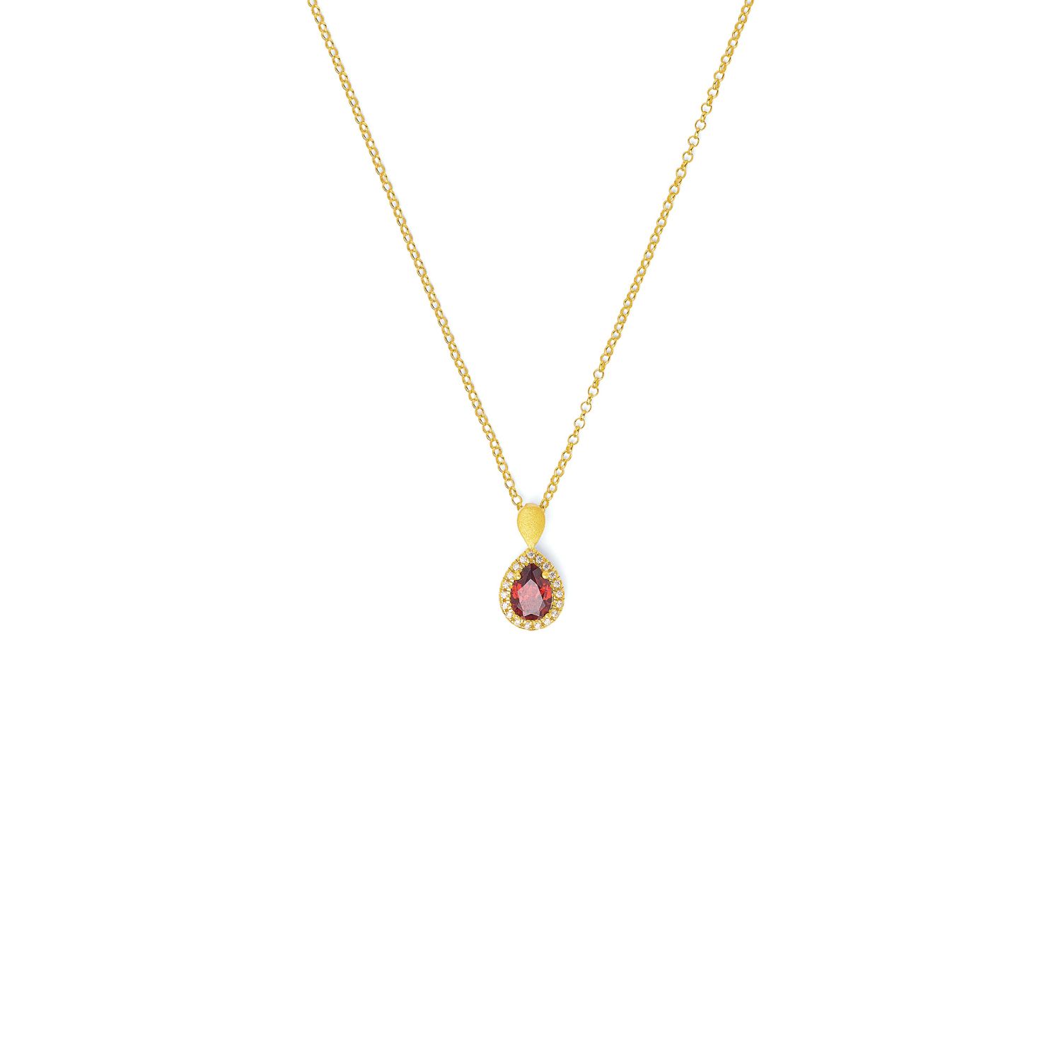 BERND WOLF Antoinette Kette mit goldplattiertem Granat-Anhänger für Damen, 45 cm, 925 Silber