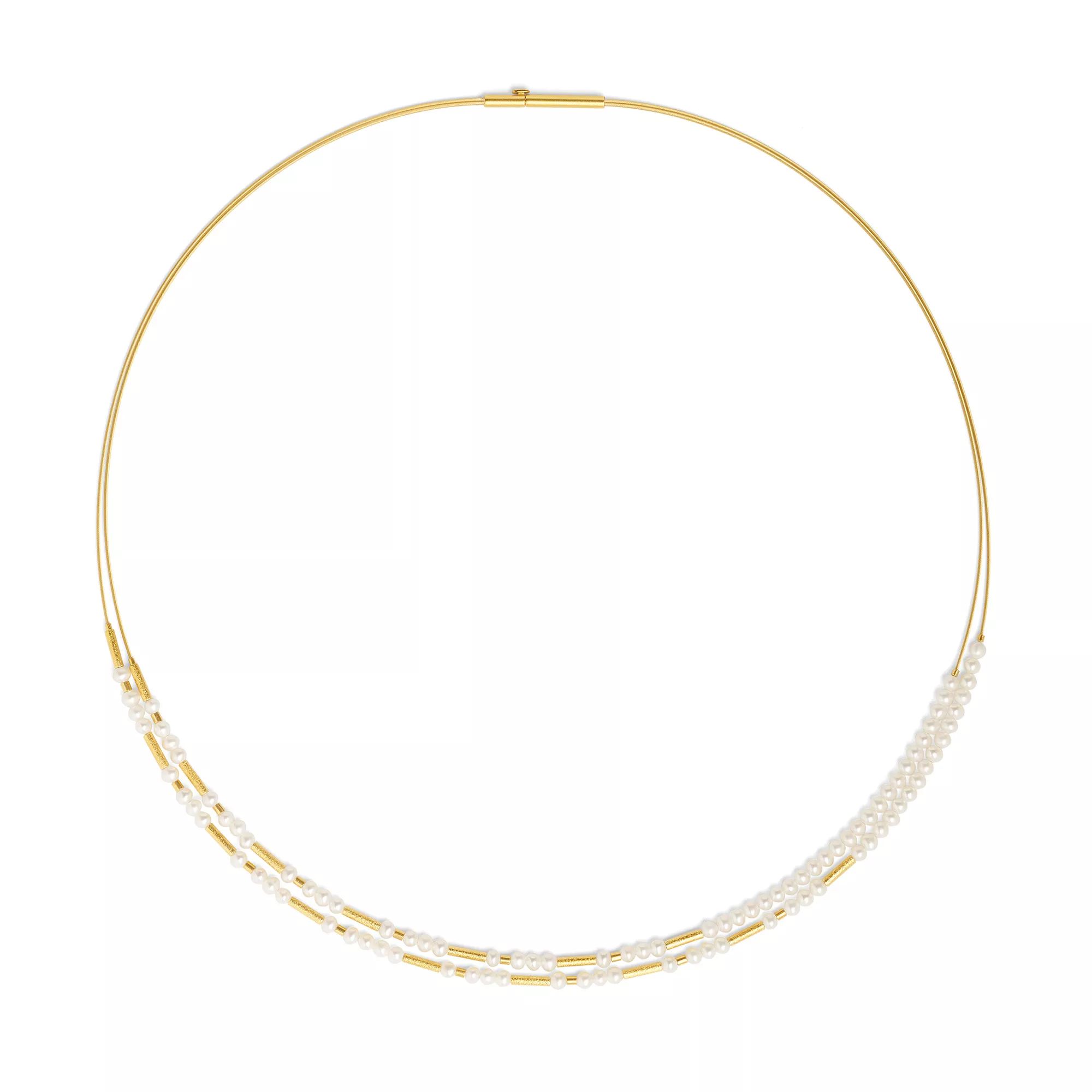 Clinni Kette Damen 24-Karat goldplattiert mit Süßwasserperle, 43 cm, 925 Silber vergoldet, gold-weiß