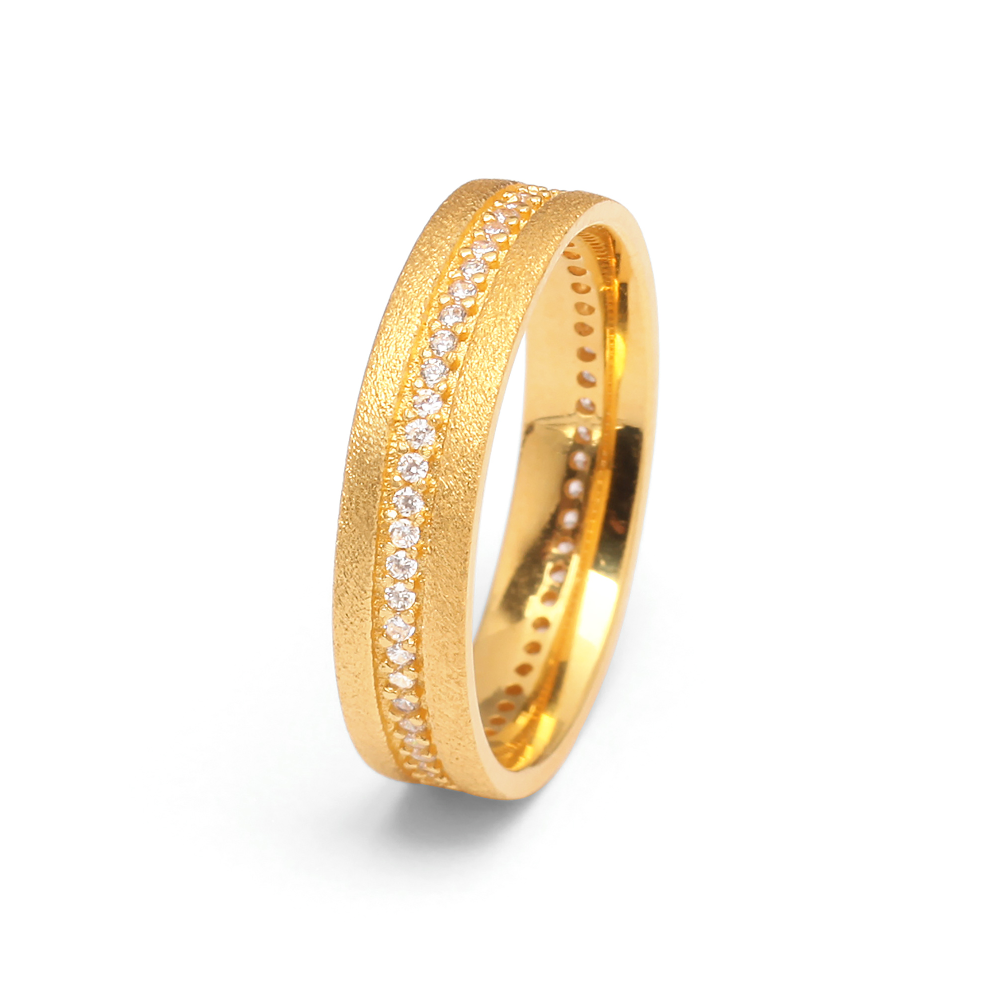 BERND WOLF Pascalini Ring 24-Karat goldplattiert Damenring 925 Silber mit Zirkonia, Größe 56, goldfarben
