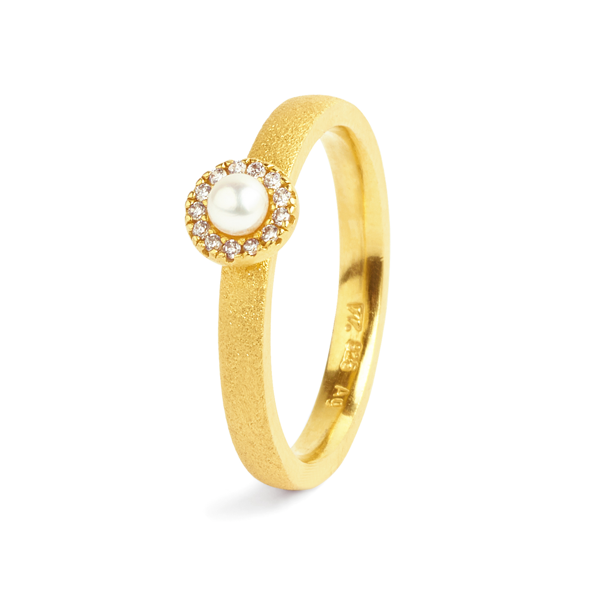 BERND WOLF Tissy-Ring 24-Karat goldplattiert mit Süsswasser-Perle, Damenring Größe 56, 925 Silber