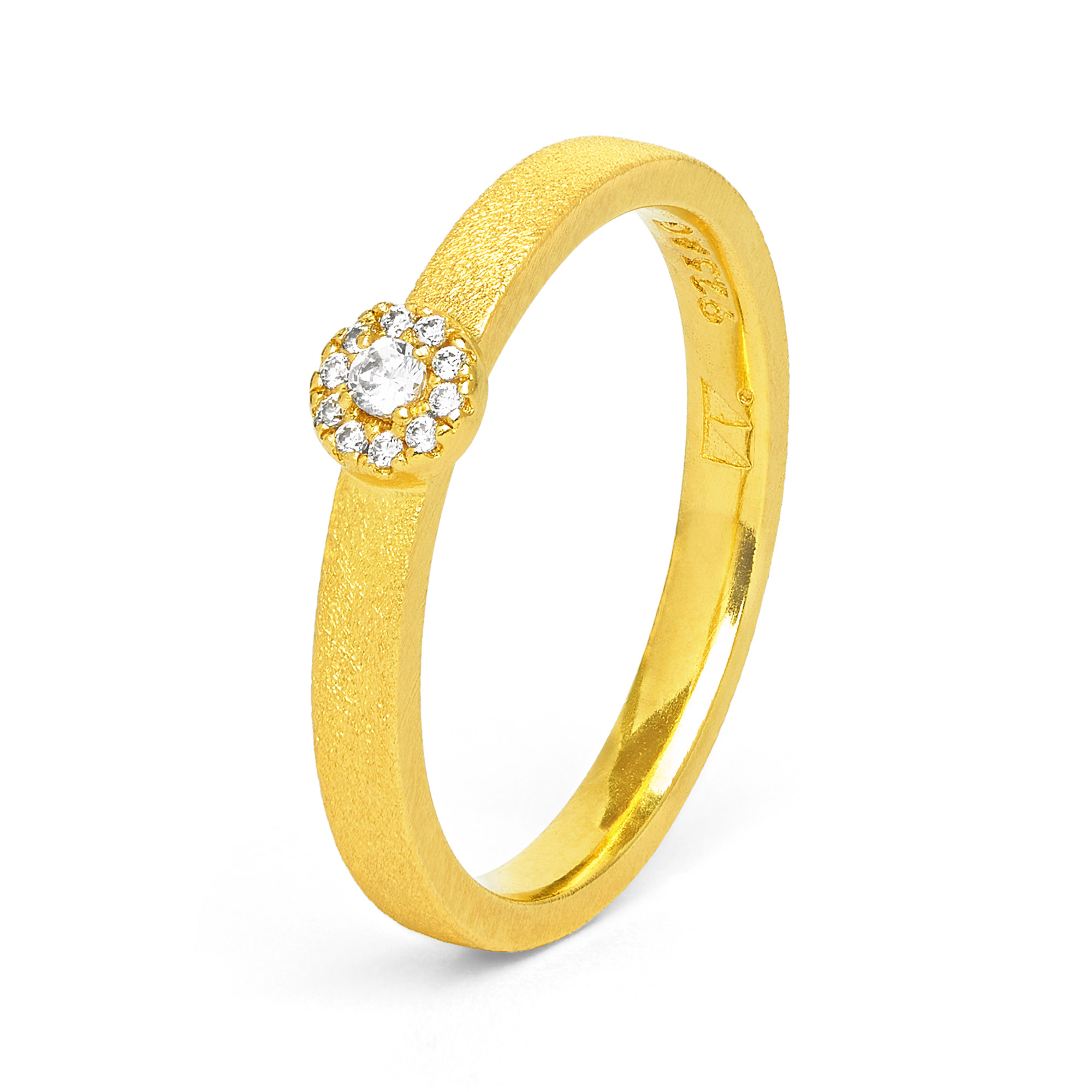 BERND WOLF Franca Ring 24-Karat goldplattiert Damenring 925 Silber mit Zirkonia, Größe 56, goldfarben