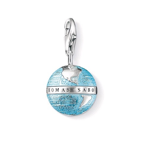 Thomas Sabo Charm Weltkugel Anhänger für Damen aus Silber mit blauen Akzenten, 13x25 mm