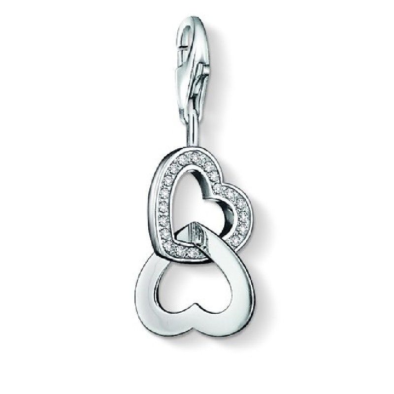 Thomas Sabo Charm-Anhänger Herzen aus Silber für Damen, 9x25 mm, eleganter Schmuck für jeden Anlass