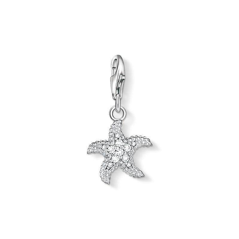 Thomas Sabo Charm-Anhänger Seestern aus 925 Silber mit Zirkonia für Damen, silberfarben, 12x25 mm