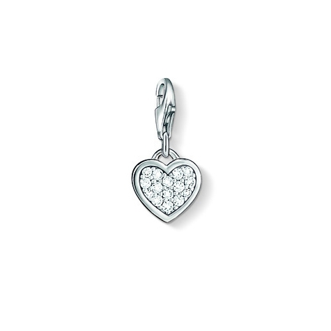 Thomas Sabo Charm-Anhänger Glitzerherz aus 925 Silber mit Zirkonia für Damen, silberfarben, 9x20 mm
