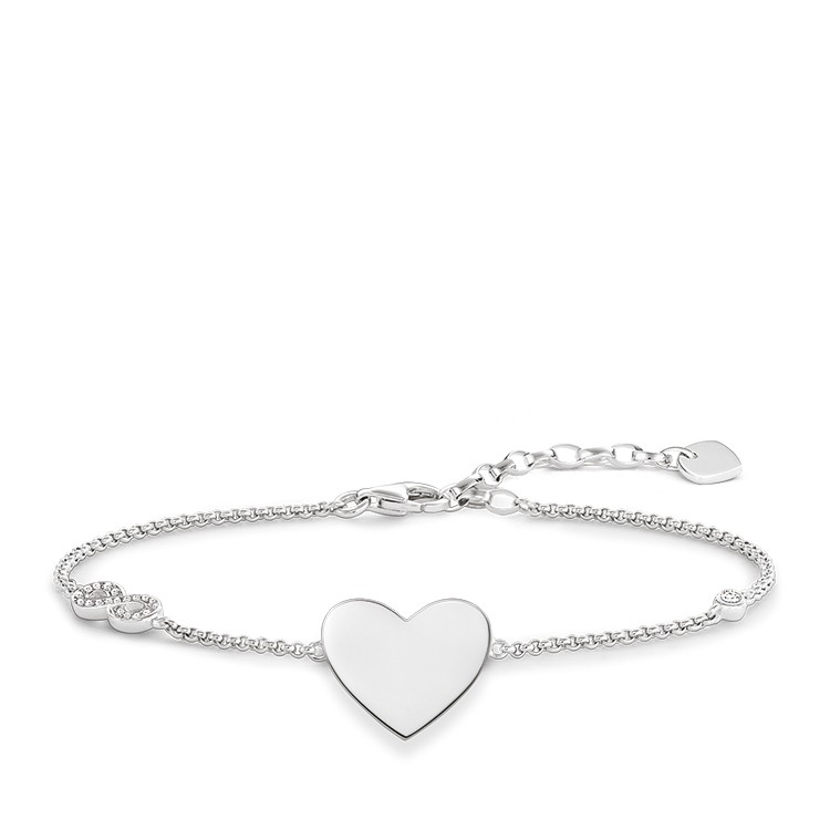Thomas Sabo Damen Armband mit Herzgravurplatte aus 925 Silber und Zirkonia, 16-19,5 cm, silberfarben