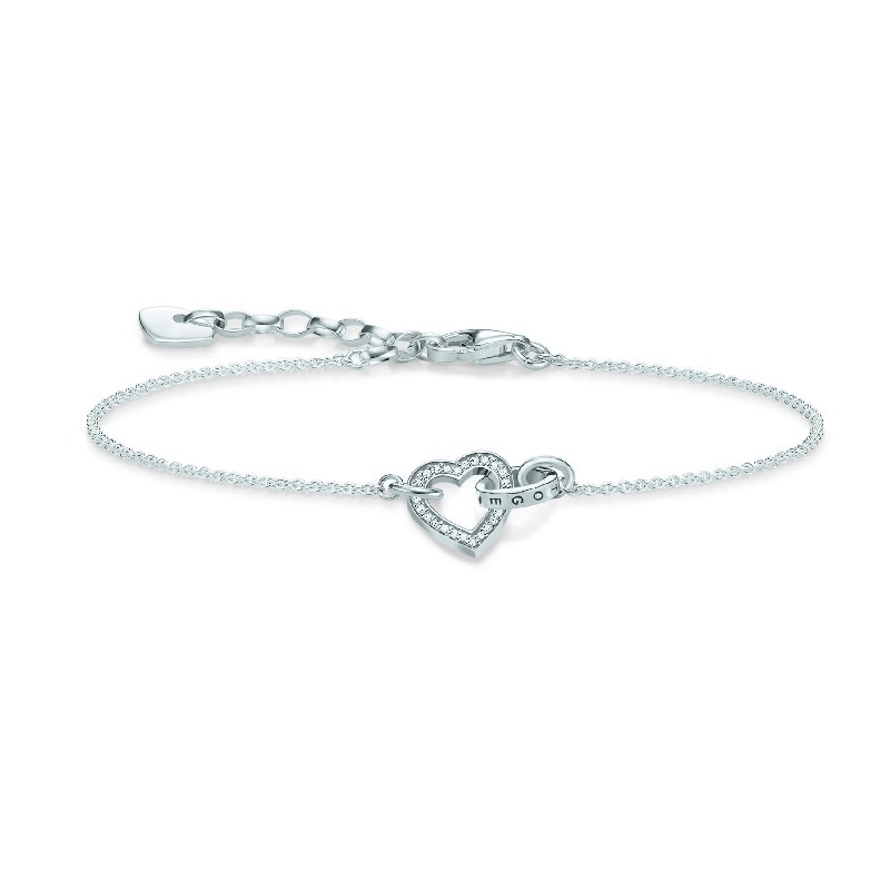 Thomas Sabo Damen Armband mit Herz aus 925 Silber und Zirkonia, silberfarben, eleganter Armschmuck