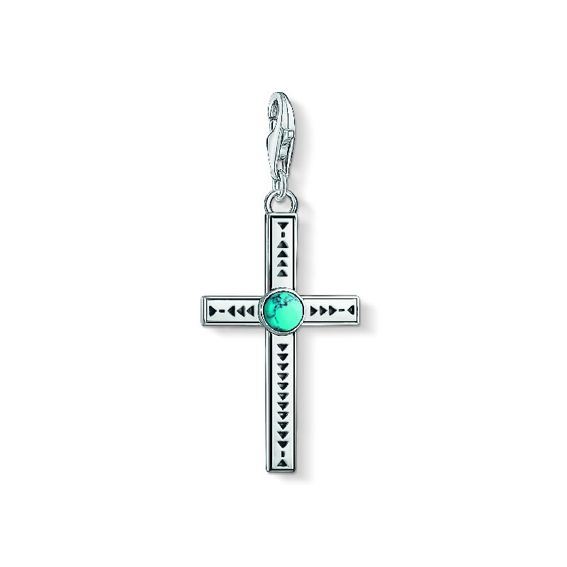 Thomas Sabo Charm-Anhänger Kreuz für Damen, silber mit blauem Akzent
