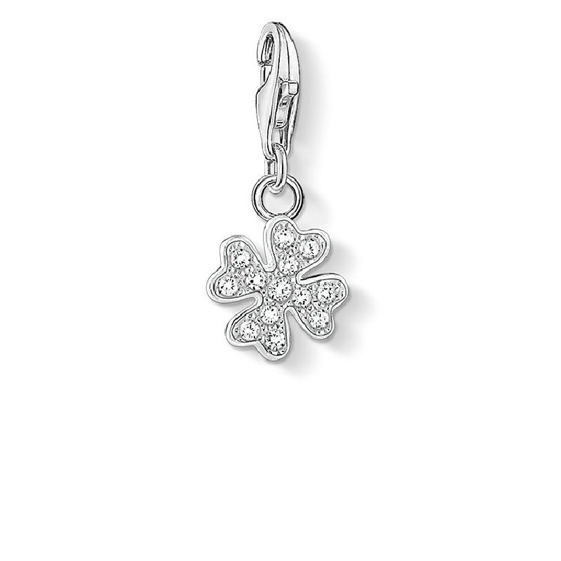 Thomas Sabo Charm-Anhänger Kleeblatt, Silber 925, Zirkonia, Ø10mm, für Damen
