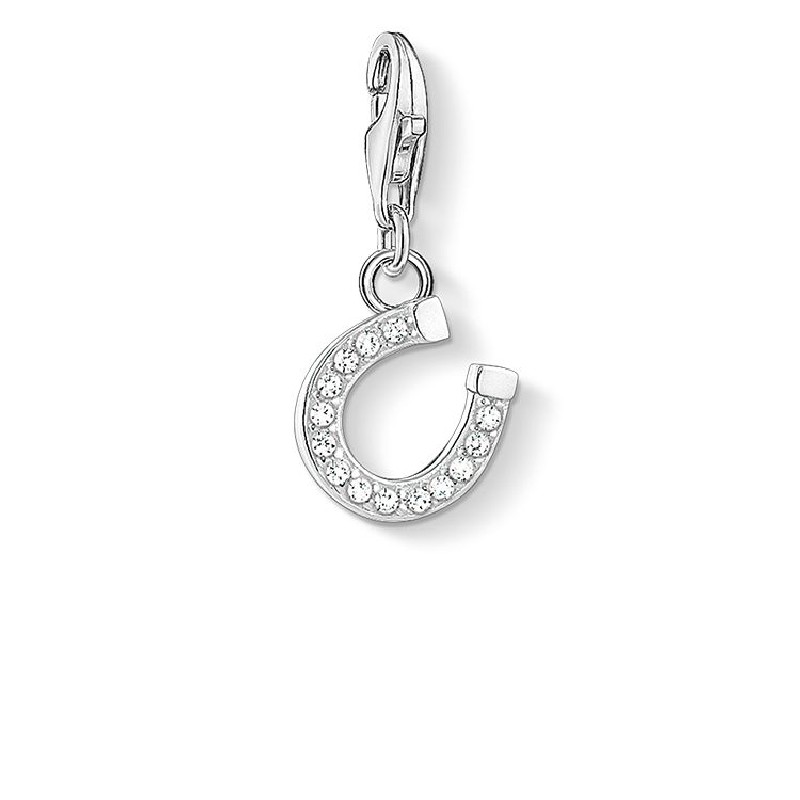 Thomas Sabo Charm-Anhänger Hufeisen aus 925 Silber mit Zirkonia für Damen, silberfarben, 10,6x22 mm