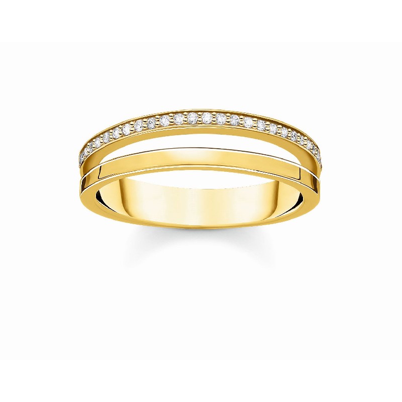 Thomas Sabo Damenring 925 Silber vergoldet in Gold mit Zirkonia, Größe 54