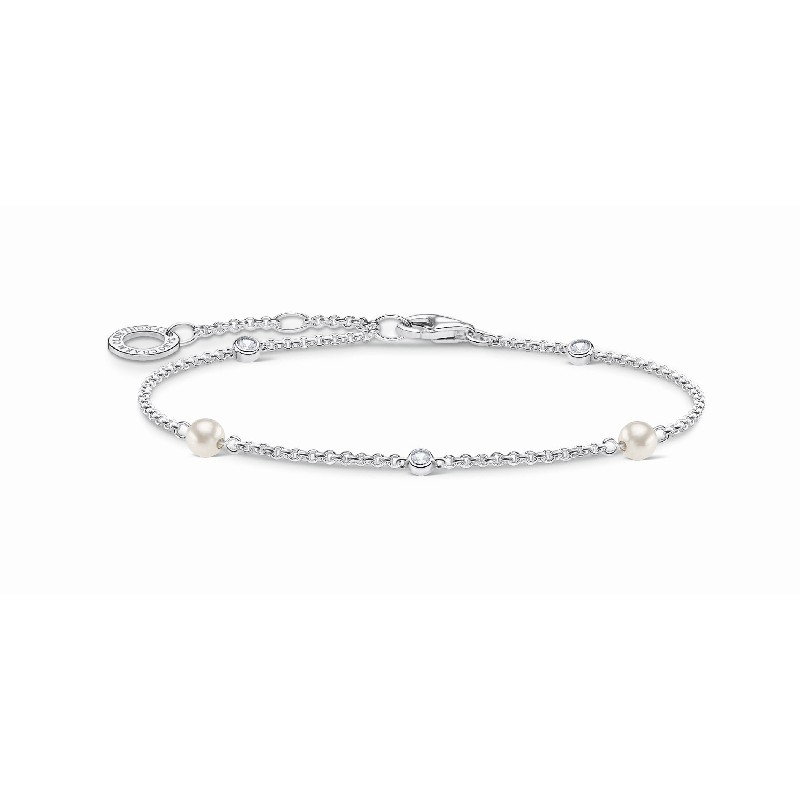 Thomas Sabo Damen Armband aus 925 Silber mit Zirkonia und Süsswasser-Perlen, silber-weiß, 16-19 cm