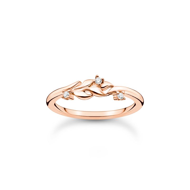 Thomas Sabo Damen Ring Blätter 925 Sterlingsilber, 750 Roségold Vergoldung, Zirkonia, Größe 54
