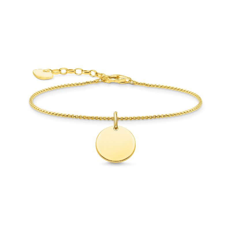 Thomas Sabo Armband mit Gravurplatte, 750 Gelbgold vergoldet, 925 Sterlingsilber, Damen, 16-19 cm