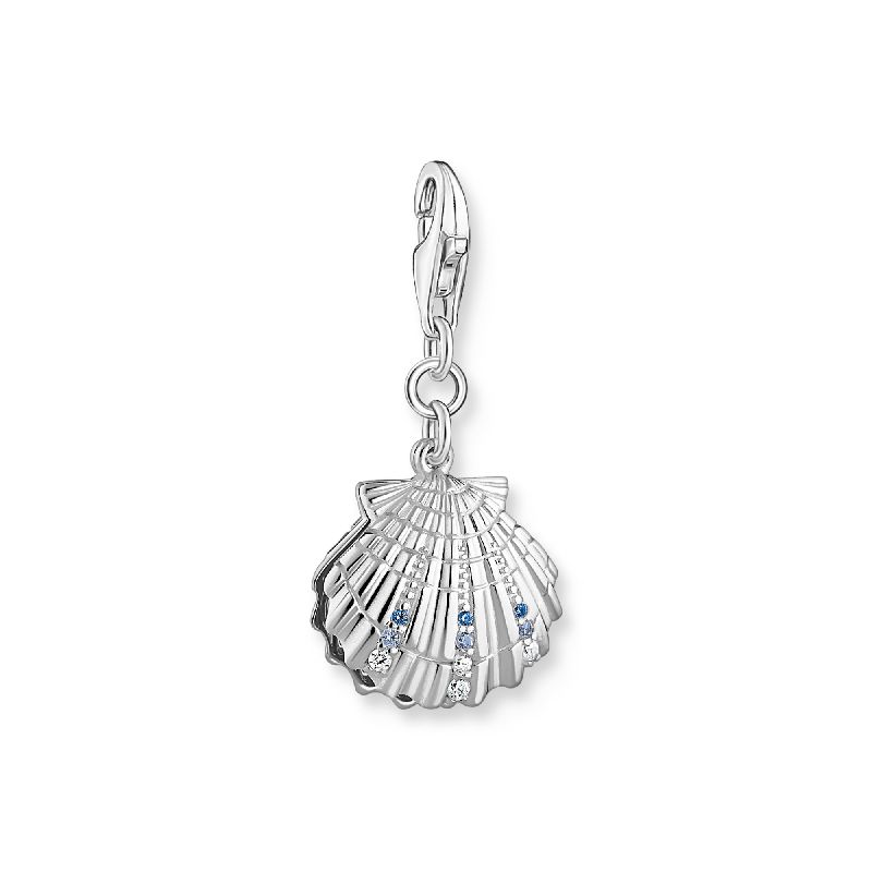 Thomas Sabo Charm-Anhänger Muschel aus 925 Silber mit Süsswasser-Perle und Zirkonia für Damen, blau-weiß