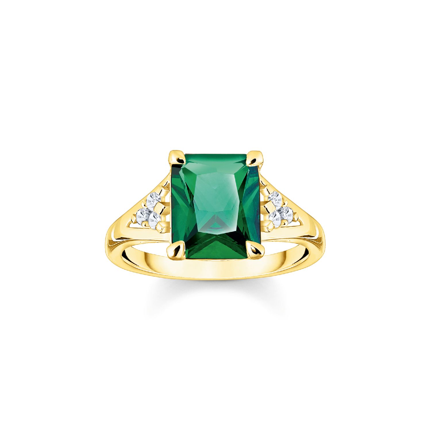 Thomas Sabo Damenring vergoldet, Zirkonia in Grün & Weiß, Größe 54