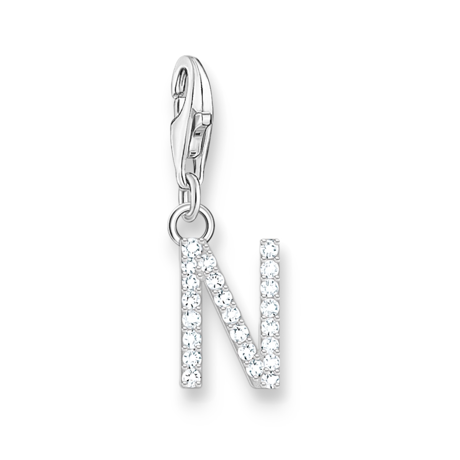 Thomas Sabo Charm-Anhänger Buchstabe N aus 925 Silber mit Zirkonia für Damen, silberfarben