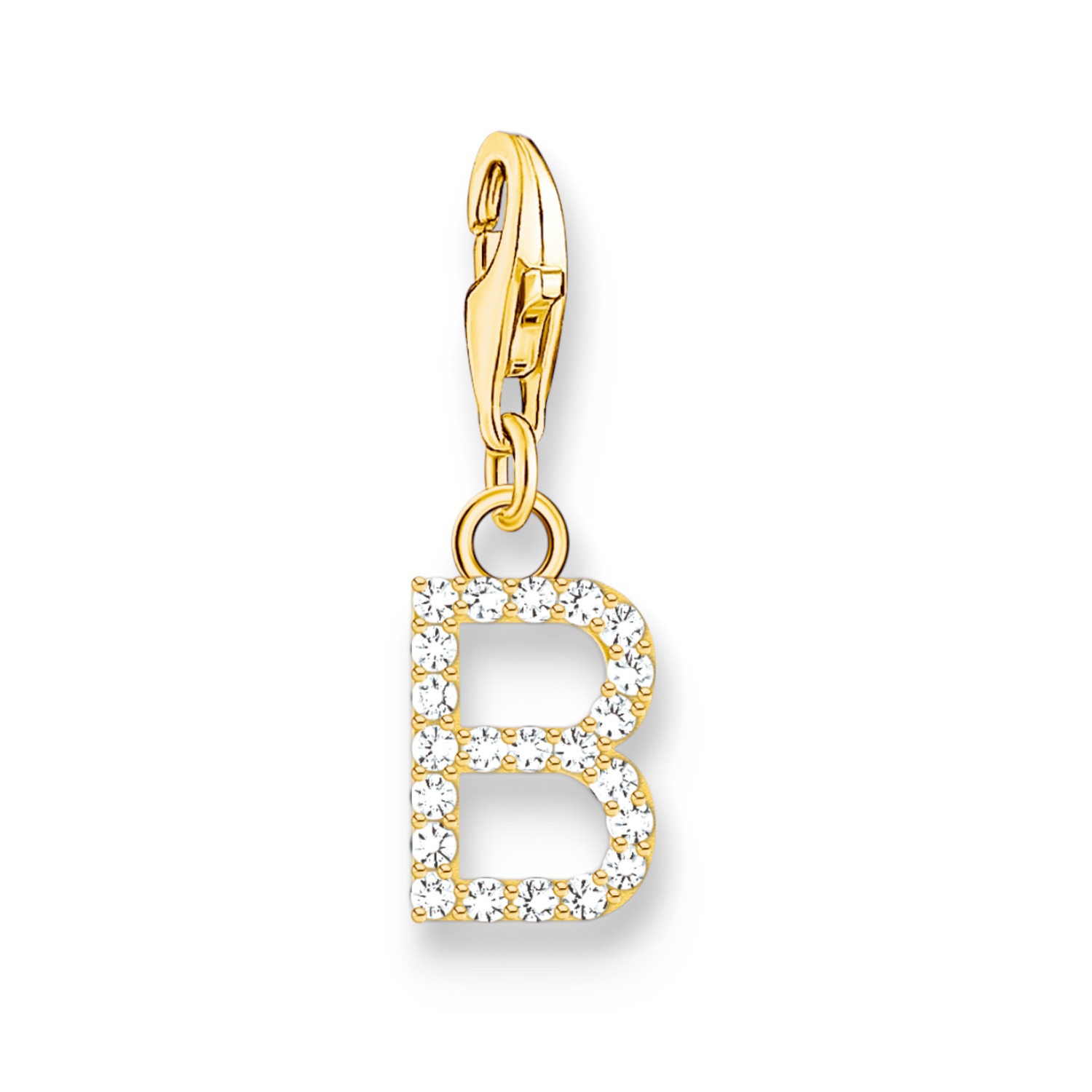 Thomas Sabo Charm-Anhänger Buchstabe B vergoldet mit Zirkonia für Damen, 925 Silber, goldfarben