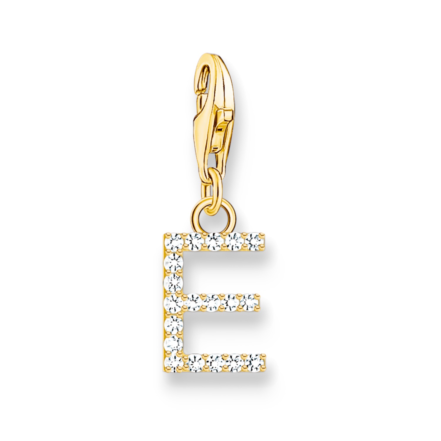Thomas Sabo Charm-Anhänger Buchstabe E vergoldet mit Zirkonia für Damen aus 925 Silber