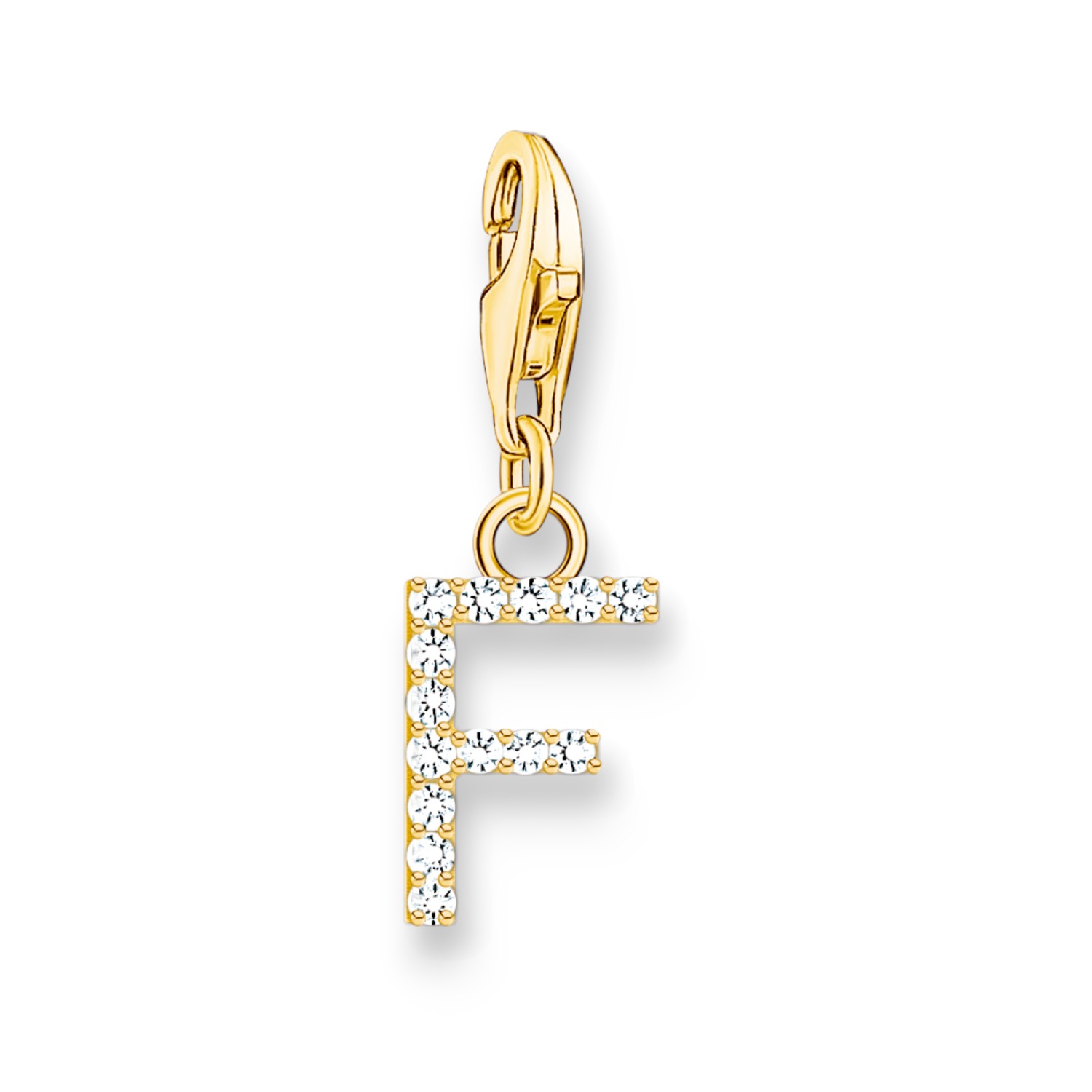 Thomas Sabo Charm-Anhänger Buchstabe F vergoldet mit Zirkonia für Damen, 925 Silber, goldfarben