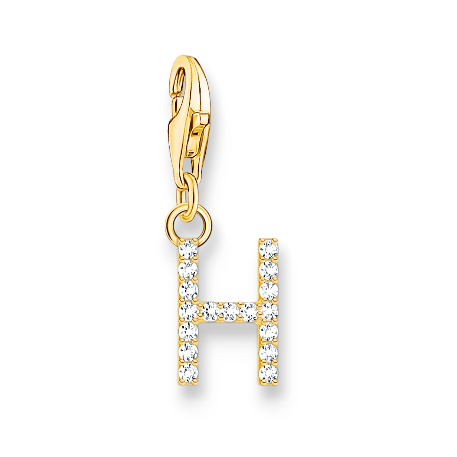 Thomas Sabo Charm-Anhänger Buchstabe H vergoldet mit Zirkonia für Damen aus 925 Silber, goldfarben