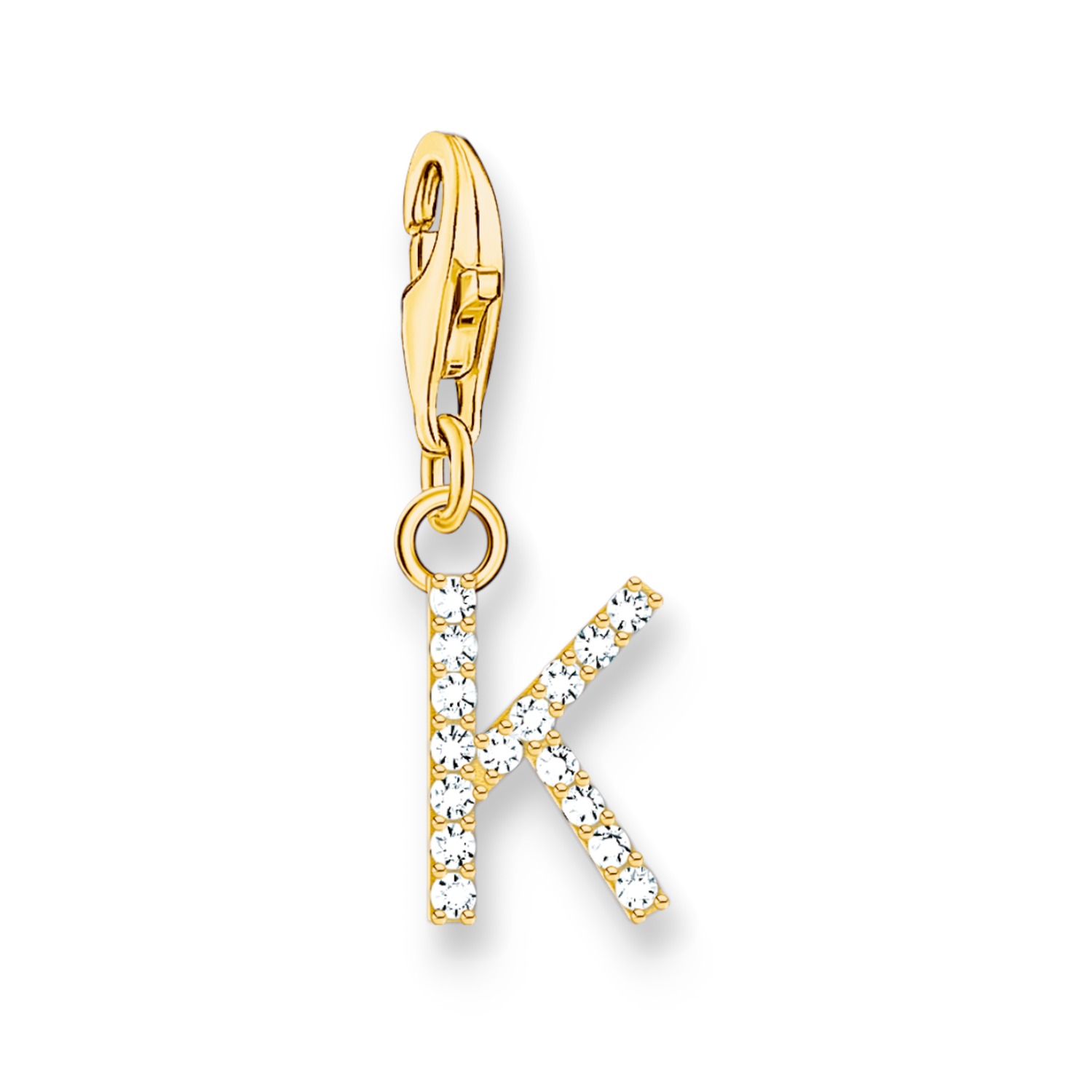 Thomas Sabo Charm-Anhänger Buchstabe K vergoldet mit Zirkonia für Damen, 925 Silber, goldfarben