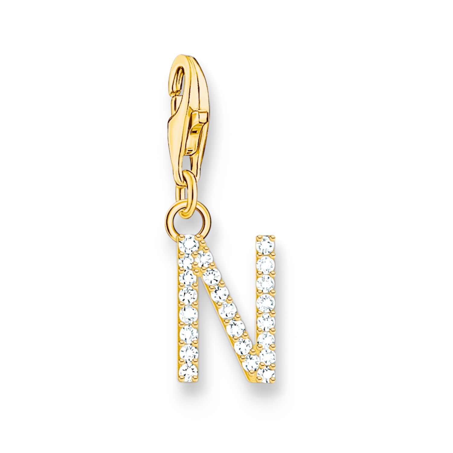 Thomas Sabo Charm-Anhänger Damen, Buchstabe N, vergoldetes Silber, Zirkonia, 925