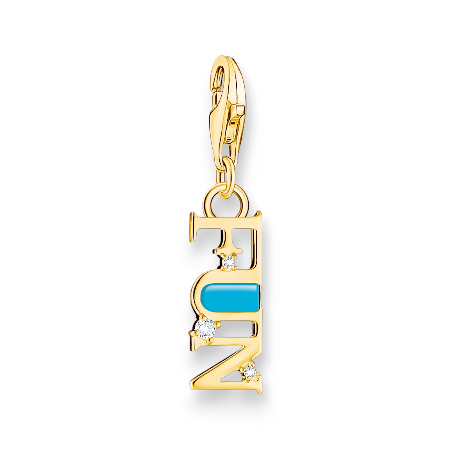 Thomas Sabo Damen Charm-Anhänger 925 Silber, vergoldet, Zirkonia, blau, 14,4*5,8mm