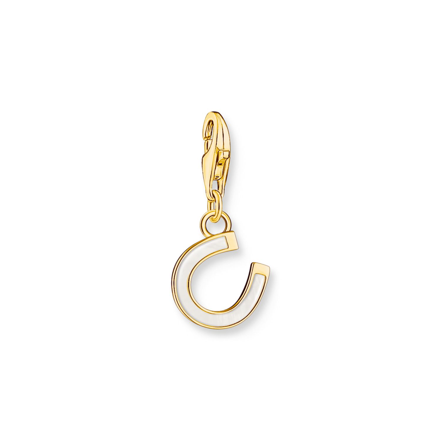Thomas Sabo Charm-Anhänger Hufeisen vergoldet mit weißer Kaltemaille für Damen, 23x10mm aus 925 Silber