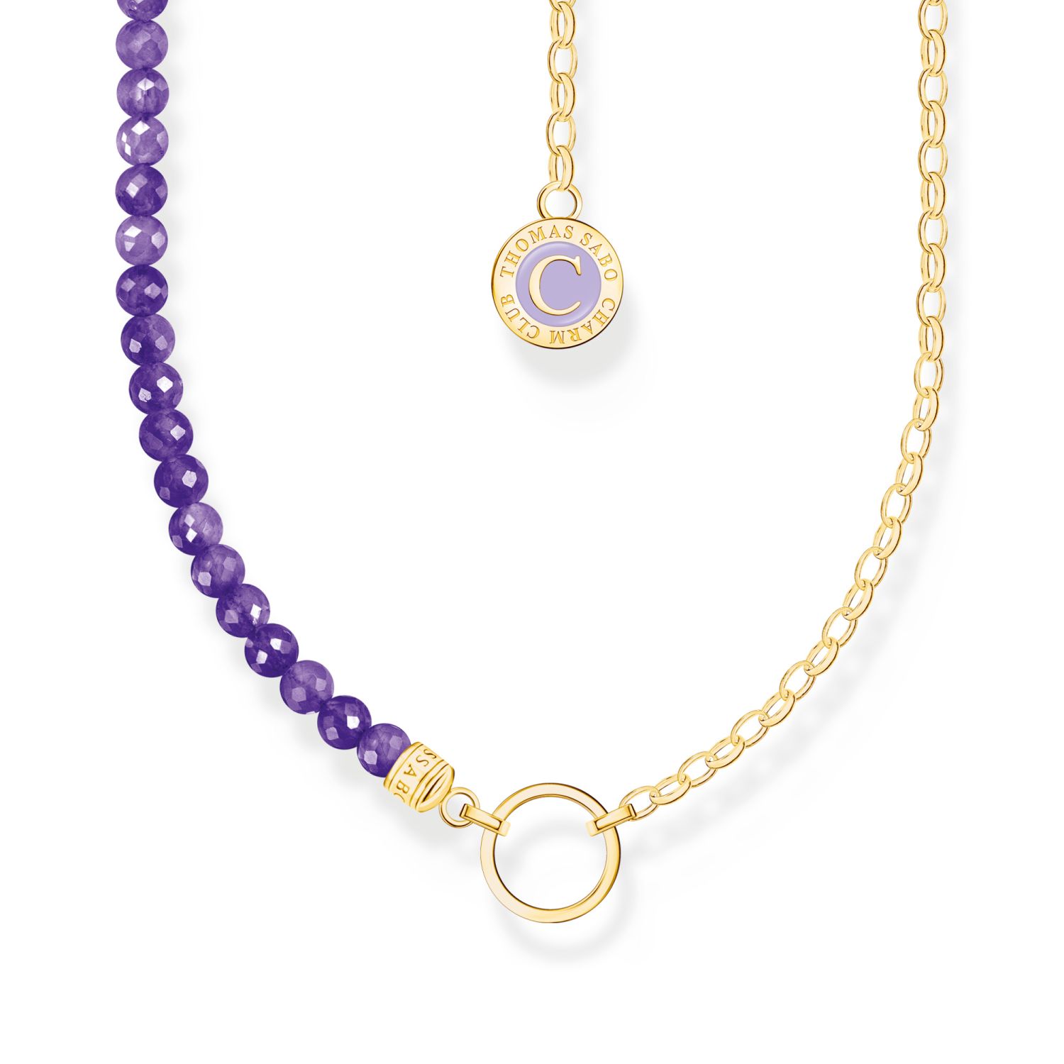Thomas Sabo Damen Charm-Kette, 925 Silber vergoldet, Amethyst-Imitat, 45 cm