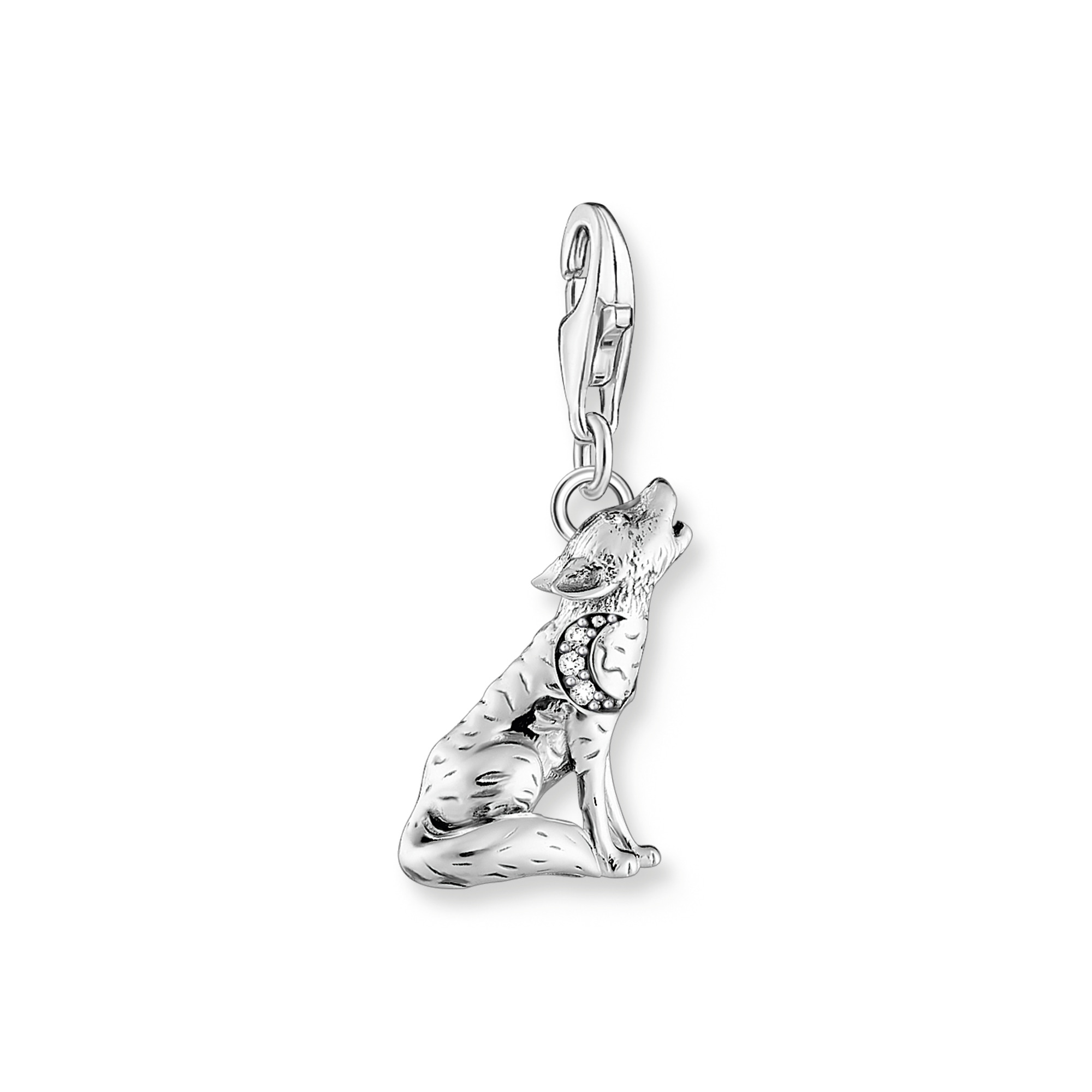 Thomas Sabo Charm-Anhänger Wolf aus 925 Silber für Damen und Kinder, silberfarben, 11x26 mm