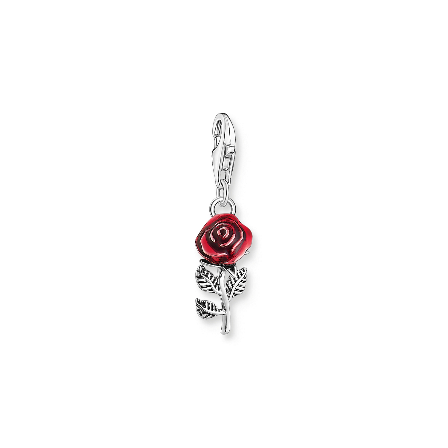 Thomas Sabo Charm-Anhänger Rose aus 925 Silber für Damen und Kinder, silberfarben mit roten Akzenten