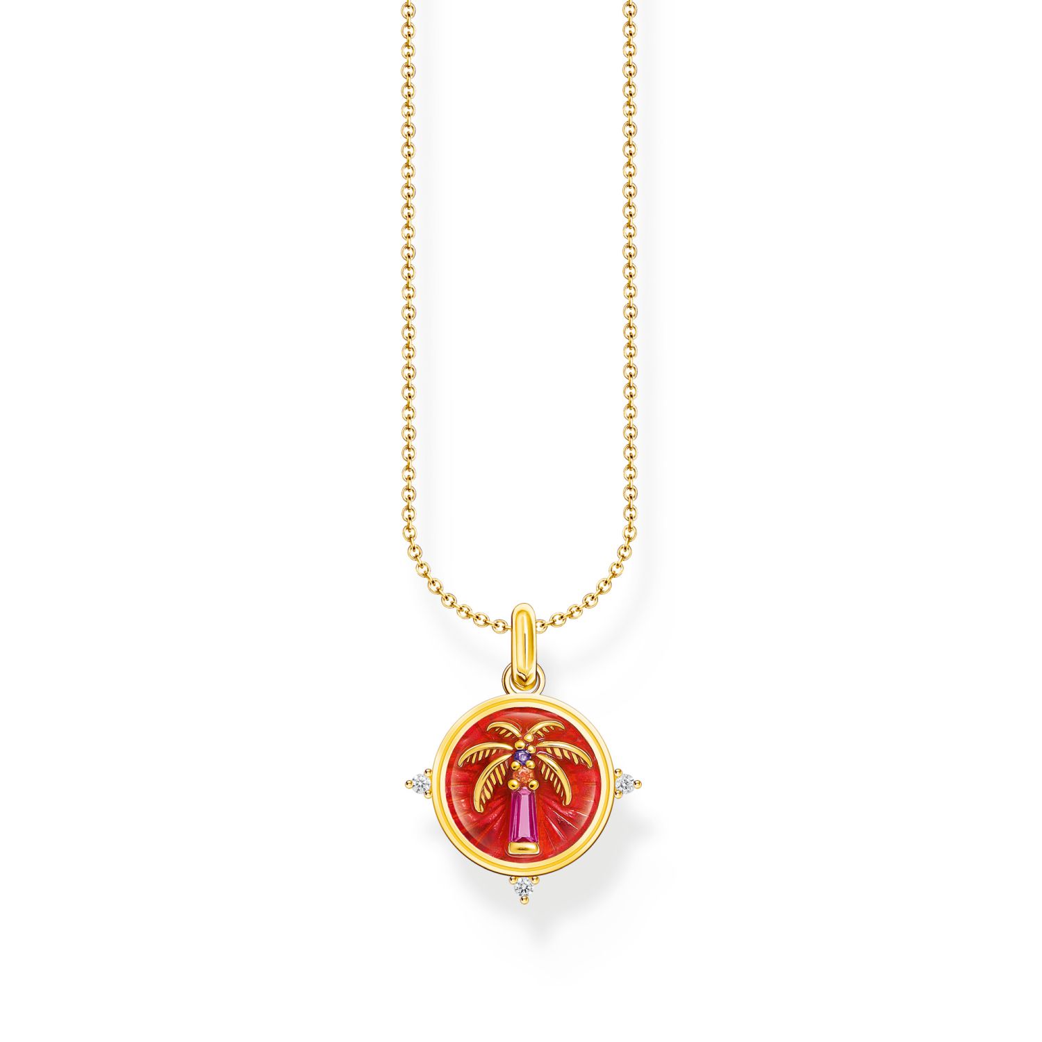 Thomas Sabo Damen Kette vergoldet mit Palmen-Anhänger, Zirkonia, bunt, 40-45cm