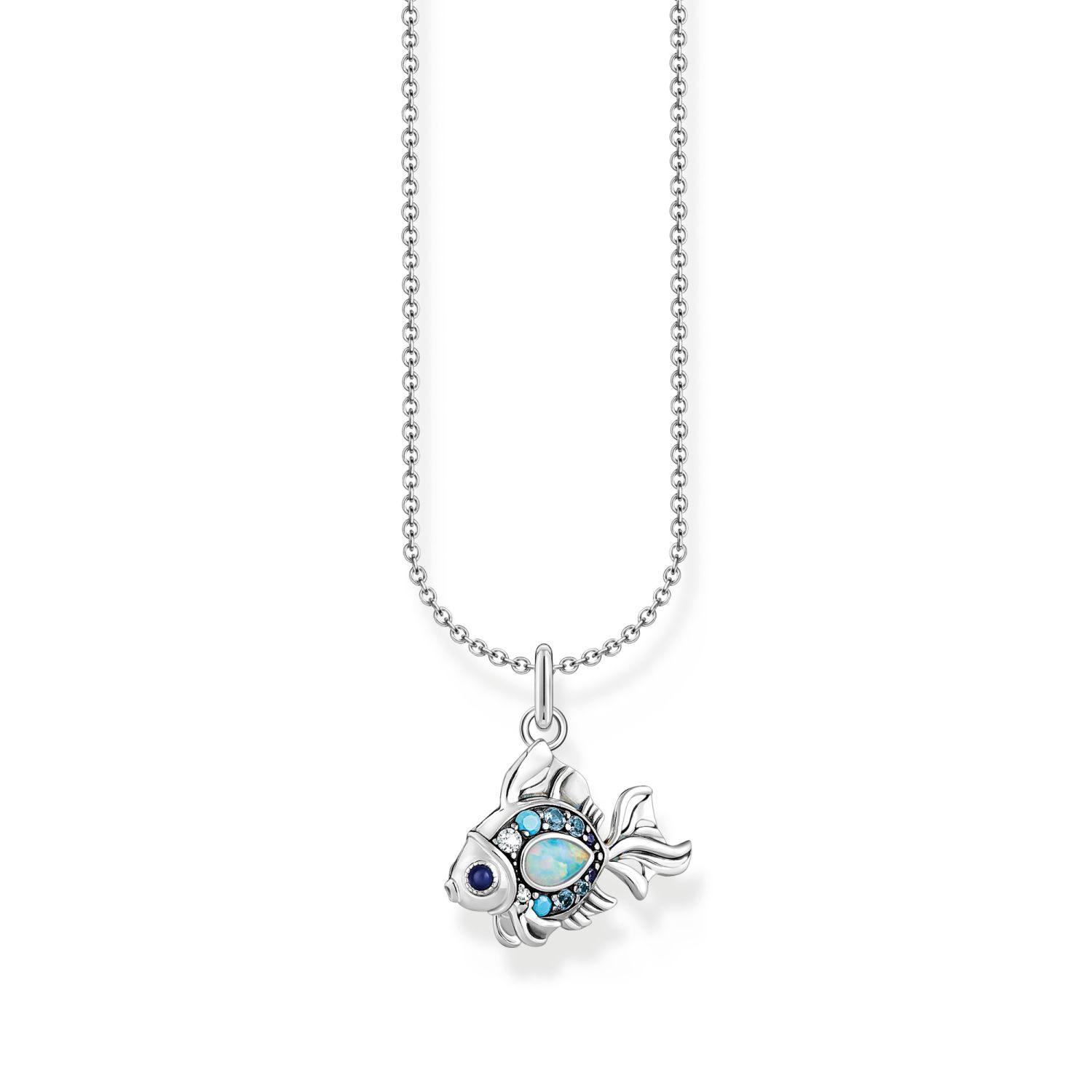 Thomas Sabo Damen Kette mit Fisch-Anhänger aus 925 Silber, Zirkonia, 38-45 cm, silber-blau