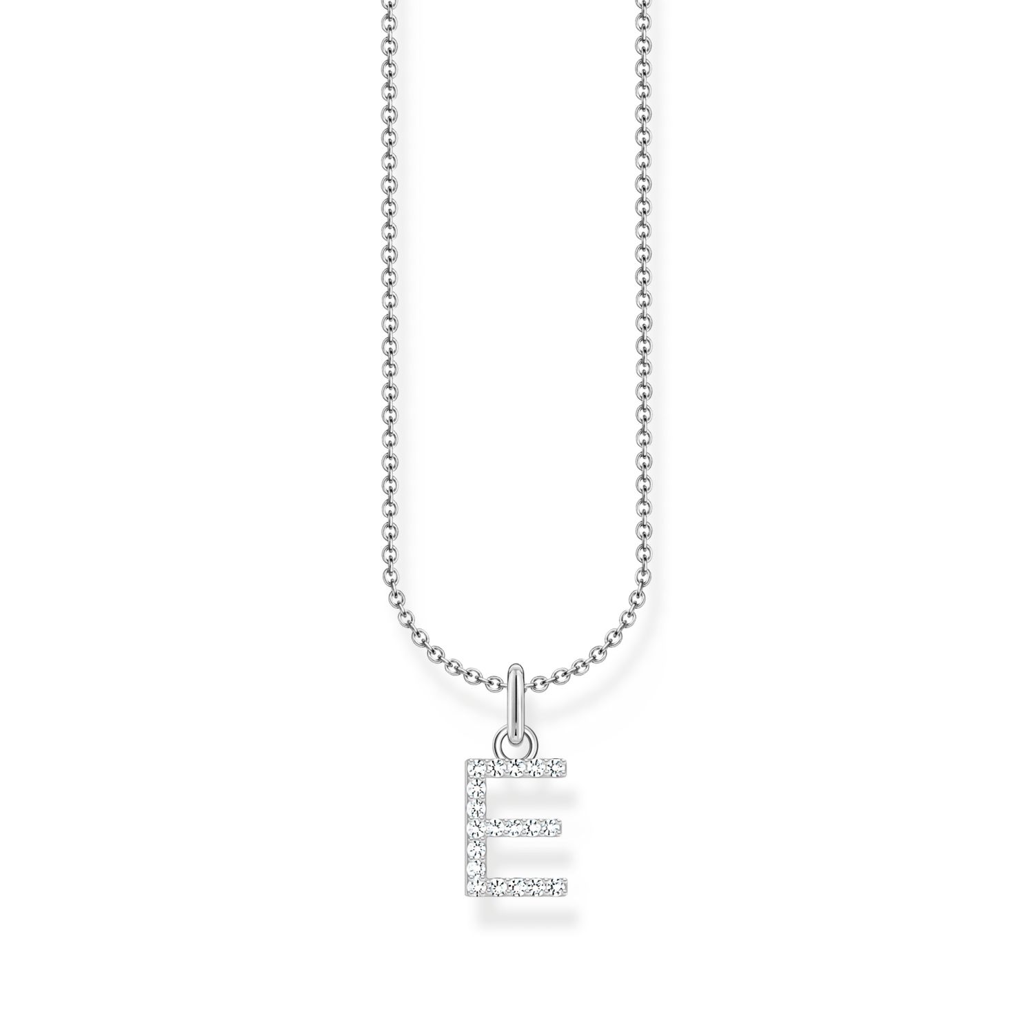 Thomas Sabo Damen Kette Silber 925 mit Buchstaben Anhänger E, Zirkonia, 38-45cm