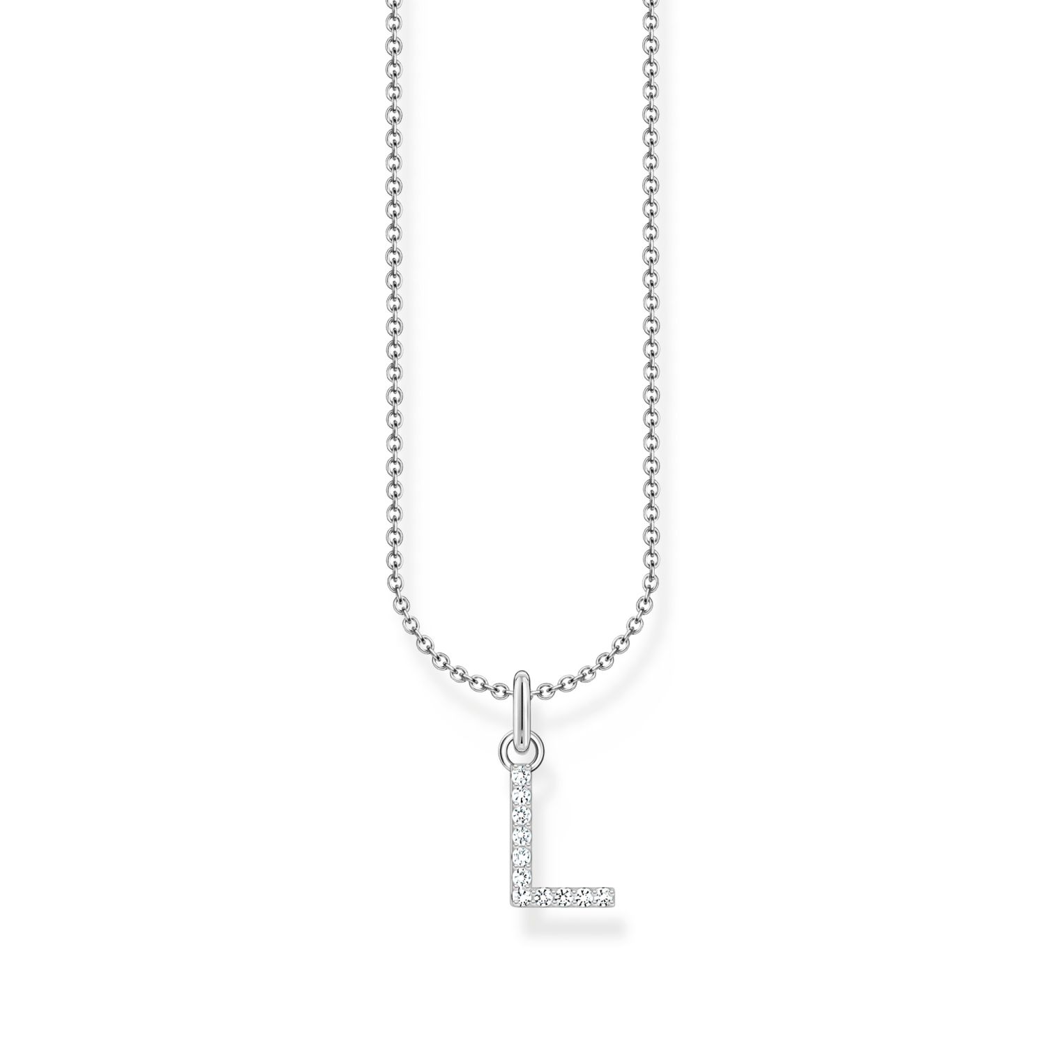 Thomas Sabo Kette mit Buchstaben-Anhänger L – 925 Silber mit Zirkonia, längenverstellbar 38–45 cm