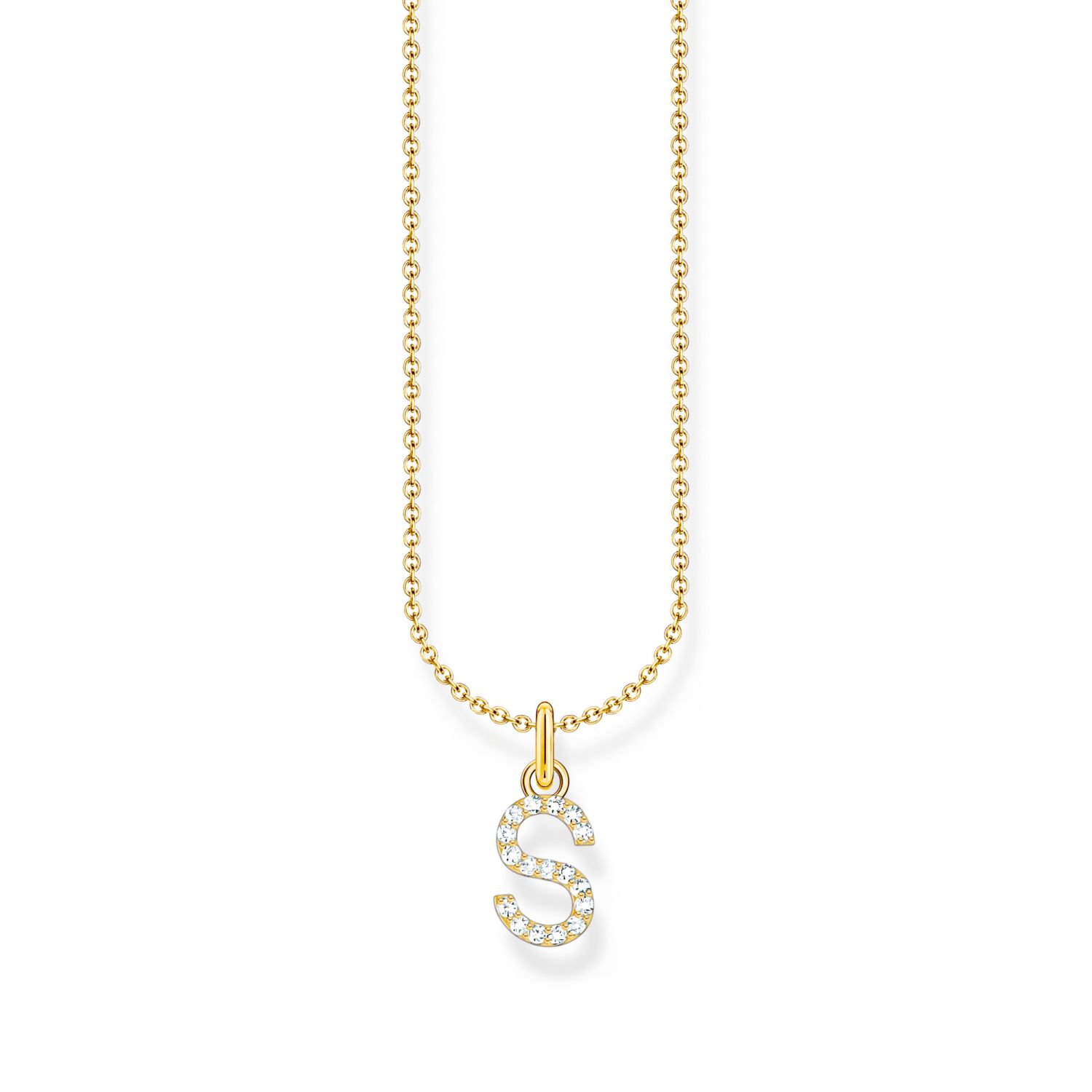 Thomas Sabo Damen Kette 38-45cm mit vergoldetem Buchstaben S-Anhänger, Zirkonia, 925 Silber
